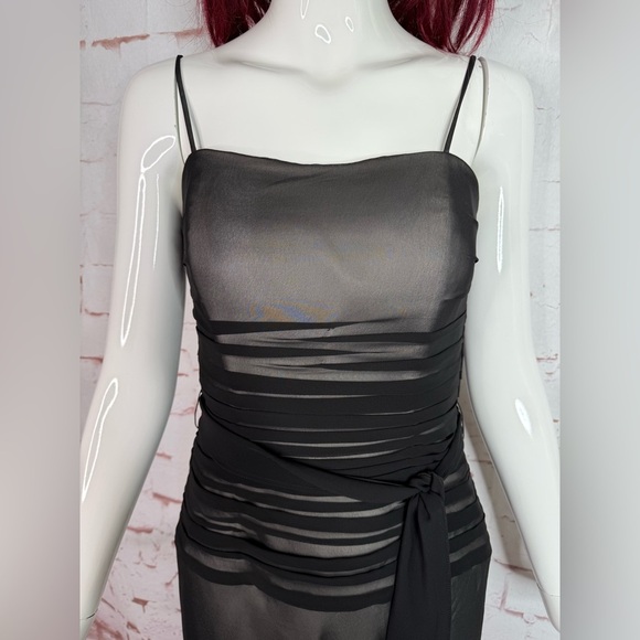 BELSOIE 4 Black Chiffon Sheer Panels Overlay Midi Evening Cocktail Dress Size 4 - Picture 11 of 15